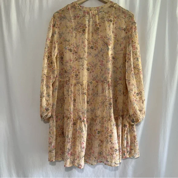 A.N.A New Apparel Size Large Long Sleeve Dress Slip Metallic Floral Buttons Pink - Picture 12 of 16